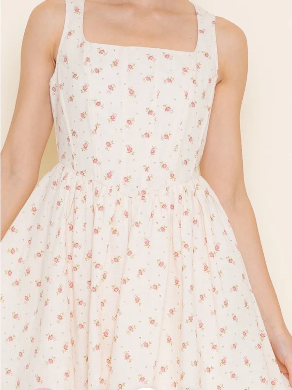 Cream Floral Square-Neck Sundress - Picture 6 of 14